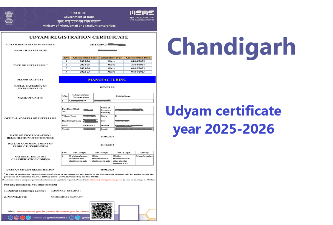 Chandigarh Udyam Certificate Year 2025-2026