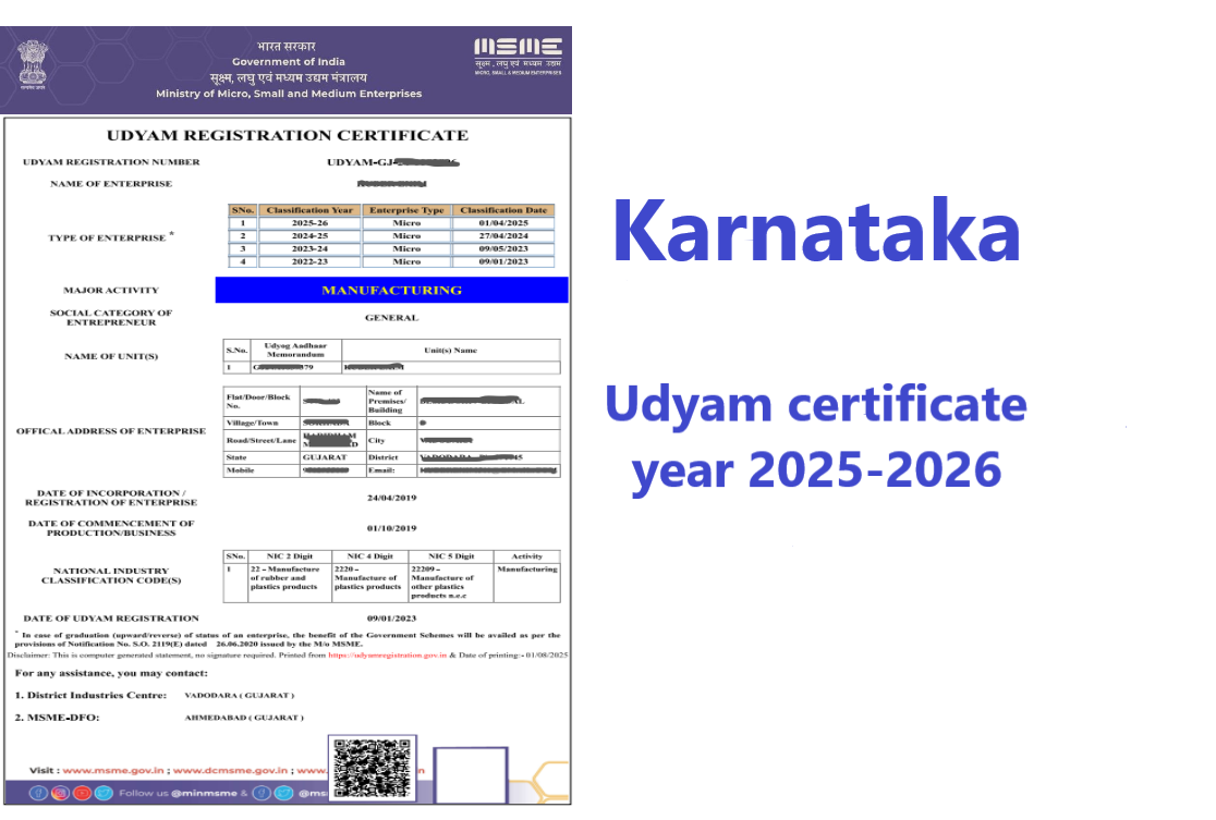 Karnataka Udyam Certificate Year 2025-2026
