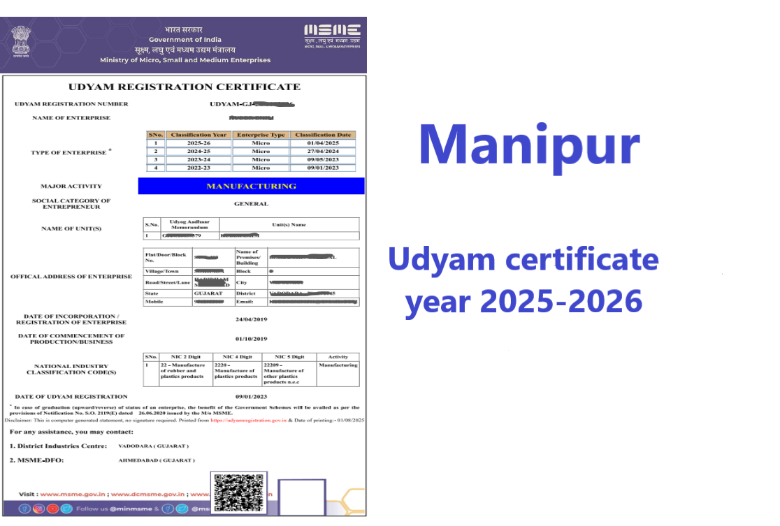 Manipur Udyam Certificate Year 2025-2026