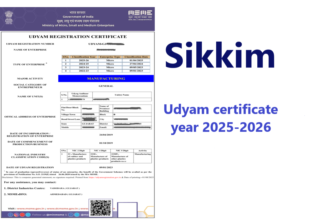 Sikkim Udyam Certificate Year 2025-2026