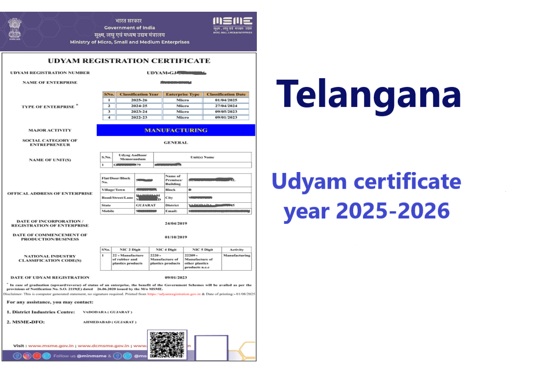 Telangana Udyam Certificate Year 2025-2026